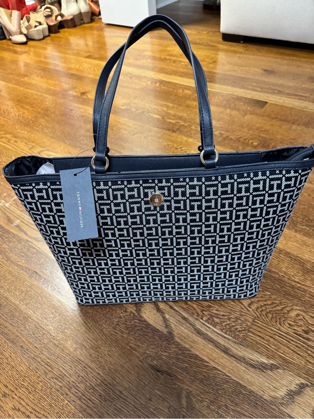 Tommy Hilfiger Monogram Jacquard Tote Bag Black & White